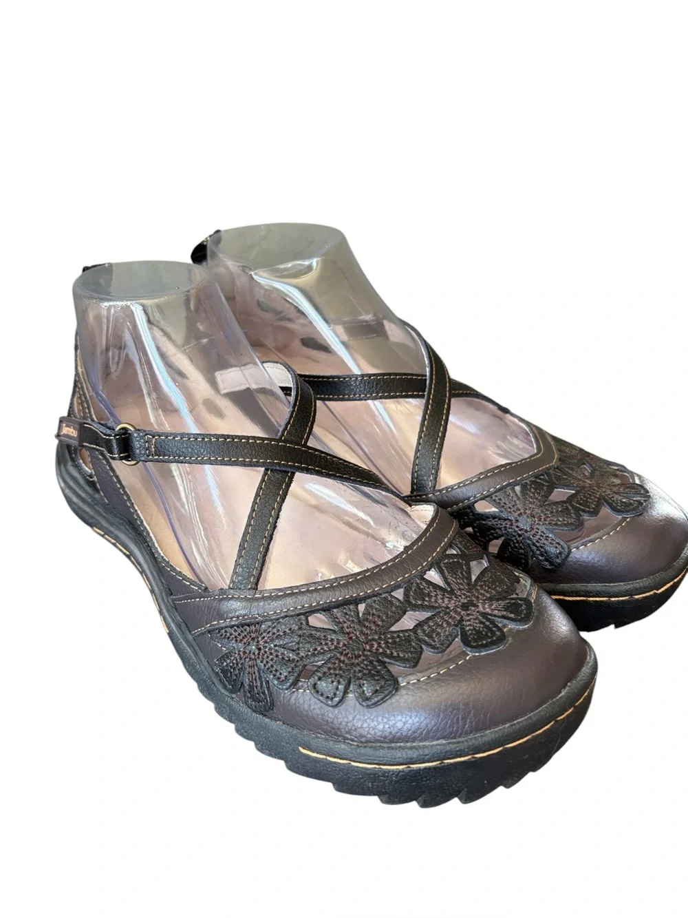 JAMBU Blossom Encore Deep Brown Leather Mary Jane Cross Strap Flats Size 9 M
